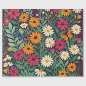 Papier cadeau Fleurs papillons abstrait (Plat)