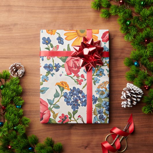 Papier Cadeau Fleurs partout, design coloré, (Cadeau de vacances)