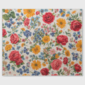 Papier Cadeau Fleurs partout, design coloré, (Plat)