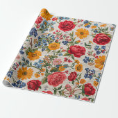 Papier Cadeau Fleurs partout, design coloré, (Déroulé)