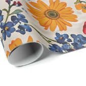 Papier Cadeau Fleurs partout, design coloré, (Coin rond)
