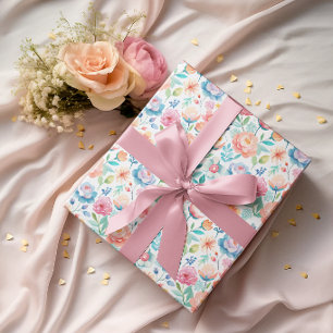 Papier Cadeau Fleurs pastel à l'aquarelle   Botanique féminine 