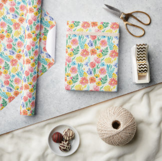 Papier Cadeau Fleurs pastel aquarelle colorées