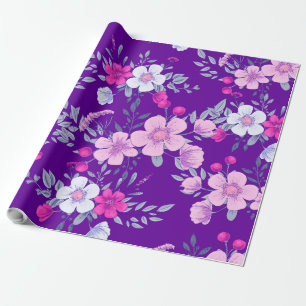 Papier Cadeau Fleurs Pastel Floral Impression sur Elegant Violet