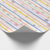 Papier Cadeau Fleurs Pastel Rayures Fille Fête Prénatale Mariage (Coin)