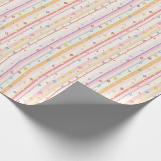 Papier Cadeau Fleurs Pastel Rayures Fille Fête Prénatale Mariage (Coin)