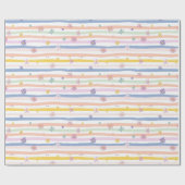 Papier Cadeau Fleurs Pastel Rayures Mariage Baby Shower Filles (Plat)