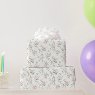 Papier Cadeau Fleurs pastel rose bleu Anniversaire Mariage Fête