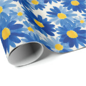 Papier Cadeau Fleurs peintes bleu et jaune (Coin rond)
