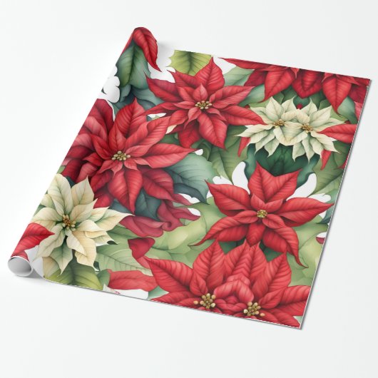 Papier Cadeau Fleurs Poinsettia (Déroulé)