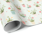 Papier Cadeau Fleurs potées mignonnes et Jardin Plante (Coin rond)