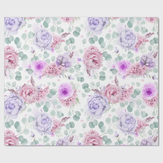 Papier Cadeau Fleurs pourpres Dusty Eucalyptus Feuille Botanique (Plat)