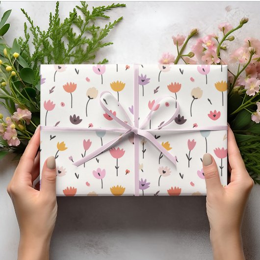 Papier Cadeau Fleurs printanières Pastel Pâques