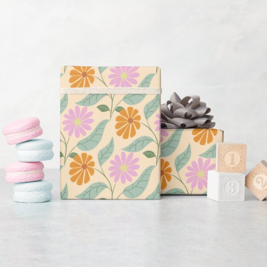 Papier Cadeau Fleurs printanières rétro (Baby Shower)