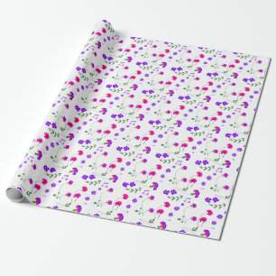 Papier Cadeau Fleurs printanières violettes et roses