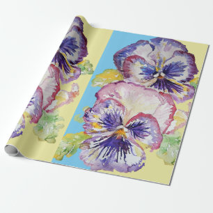 Papier Cadeau Fleurs printanières violettes Pansy Jaune Aquarell