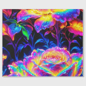 Papier Cadeau Fleurs psychédéliques néons dynamiques (Plat)