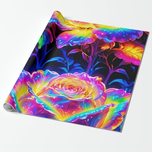 Papier Cadeau Fleurs psychédéliques néons dynamiques (Déroulé)