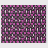 PAPIER CADEAU FLEURS PURPLES ART DÉCO, PARROTS BLANCS SUR NOIR (Plat)