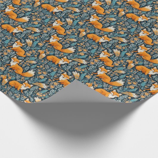 Papier Cadeau Fleurs Renard Papier d'enveloppement bleu (Coin)