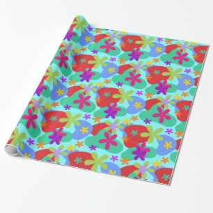Papier Cadeau Fleurs rétro couleur motif transparente