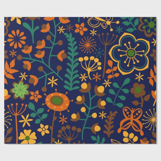 Papier Cadeau Fleurs Rétro Mignonnes Patter sans joint (Plat)
