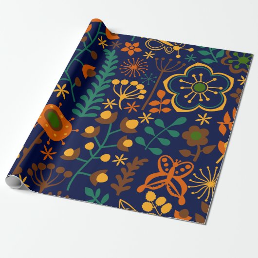 Papier Cadeau Fleurs Rétro Mignonnes Patter sans joint (Déroulé)