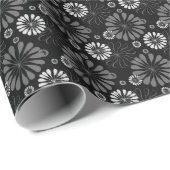 Papier Cadeau Fleurs Rétro Noir et Blanc (Coin rond)