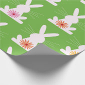 Papier Cadeau Fleurs rétro sur lapins blancs géométriques (Coin)