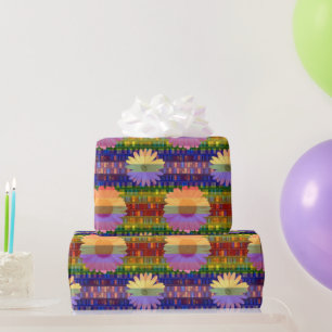 Papier Cadeau Fleurs Rétro sur les Étagères d'Anniversaire