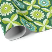 Papier Cadeau Fleurs rétro vertes (Coin rond)