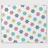 Papier Cadeau Fleurs rétros 60s Gold Blue Red Parties scintillan (Plat)