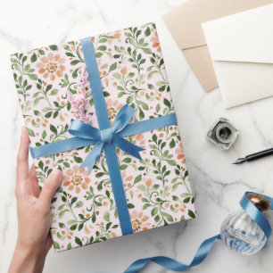 Papier Cadeau Fleurs rose chic pour anniversaire
