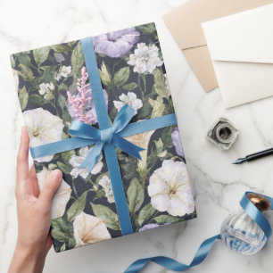 Papier Cadeau Fleurs rose crème de lavande violette Anniversaire