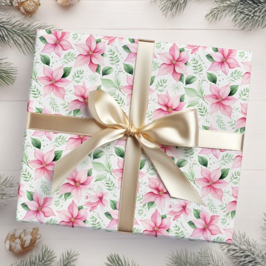 Papier Cadeau Fleurs rose de Noël