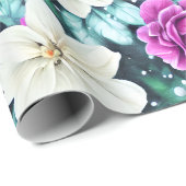 Papier Cadeau Fleurs rose et crème féminine envelopper papier (Coin rond)