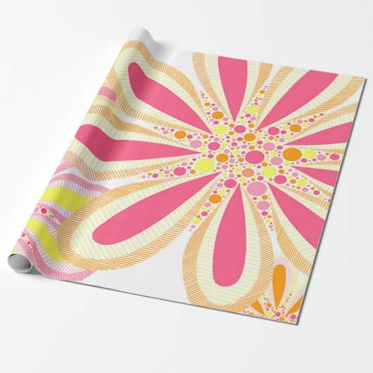 Papier Cadeau Fleurs rose et jaune (Déroulé)