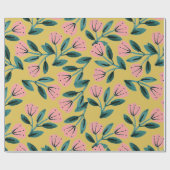 Papier Cadeau Fleurs rose et or (Plat)