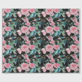 Papier Cadeau Fleurs rose rose floral Aquarelle Enveloppement (Plat)