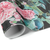 Papier Cadeau Fleurs rose rose floral Aquarelle Enveloppement (Coin rond)