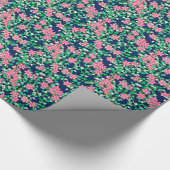 Papier Cadeau Fleurs roses, arrière - plan bleu foncé (Coin)