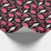 PAPIER CADEAU FLEURS ROSES ART DÉCO, PAROIS BLANCS SUR NOIR (Coin)