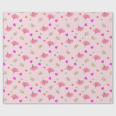 Papier Cadeau Fleurs Roses Avec Coeurs Enveloppant Papier (Plat)