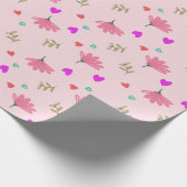 Papier Cadeau Fleurs Roses Avec Coeurs Enveloppant Papier (Coin)