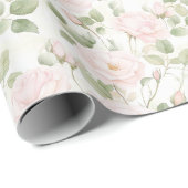 Papier Cadeau Fleurs roses blush et blanches Shower de mariage (Coin rond)