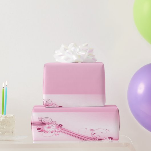 Papier Cadeau Fleurs roses dans les vagues (Cadeaux de fête)
