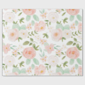 Papier Cadeau Fleurs Roses d'aquarelle en rose et en rose (Plat)