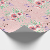 Papier Cadeau Fleurs roses de pêche sur un papier texturé de bra (Coin)
