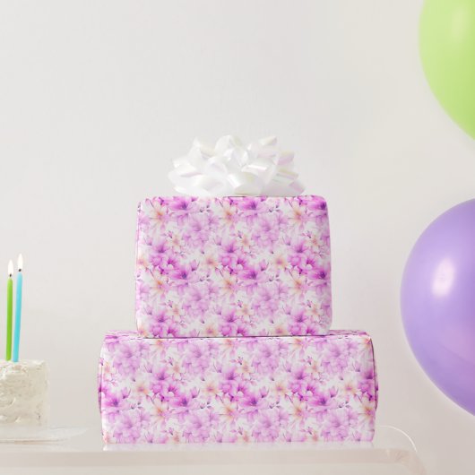 Papier Cadeau Fleurs roses délicates à l'aquarelle (Cadeaux de fête)