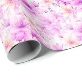 Papier Cadeau Fleurs roses délicates à l'aquarelle (Coin rond)